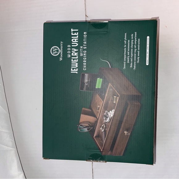 Elegant Woodbury Wood Jewelry Valet with Built-in Charging Station - Picture 5 of 5